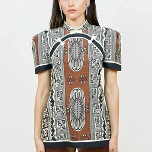 Vintage  Tropical‎ Puff Sleeve Blouse - Size Small